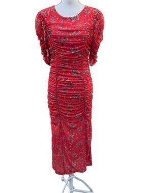 Free People Floral Ruched Briella Midi Dress Women’s Size M